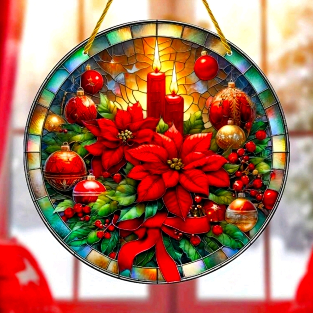 Merry Christmas Poinsettia Suncatcher indoor or outdoor decor